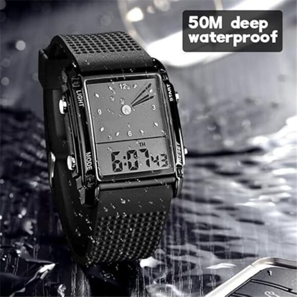 Men's Rectangle Dial Sports Wrist Watches with 7 Colors Optional LED Backlight - Picture 2 of 7